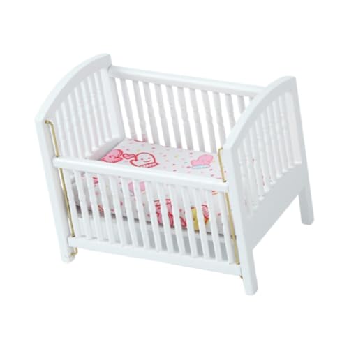 Colcolo 1: 12 Miniaturpuppenhause Krippenbett mit Matratze DIY Accessoires Miniatur Kleinkinder Bett für Einrichtung Geschenk DIY Model Dekor von Colcolo
