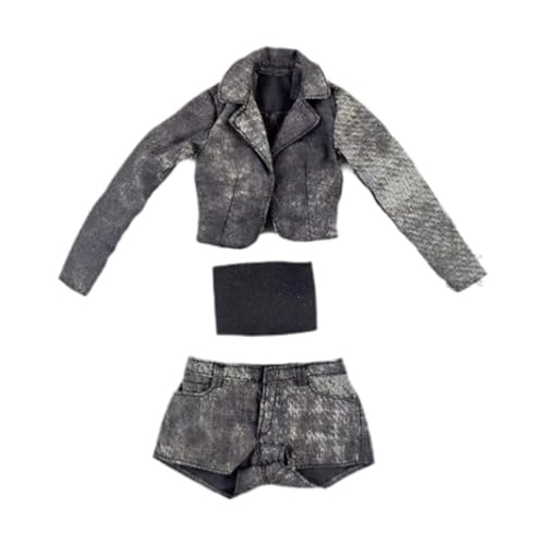 Colcolo 1: 6 Kurze Jacke, Shorts und Tube Top Set Miniaturanzug Set Requisiten, die Sich leicht für Figurenkörperpuppenmodellkleidung verkleiden, Schwarzgrau von Colcolo
