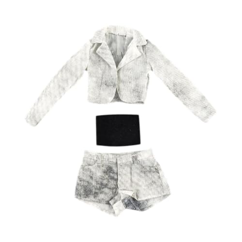 Colcolo 1: 6 Kurze Jacke, Shorts und Tube Top Set Miniaturanzug Set Requisiten, die Sich leicht für Figurenkörperpuppenmodellkleidung verkleiden, Weiß Schwarz von Colcolo