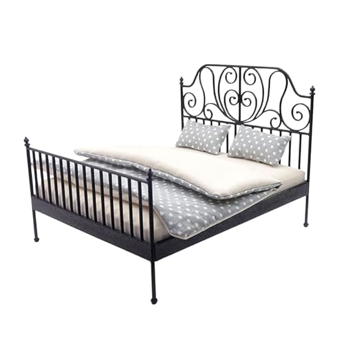 Colcolo 1:12 Miniaturbett, DIY-Bastel-Foto-Requisiten, lebensechtes Puppenhaus-Möbelzubehör, Schlafzimmerzubehör für, Mädchen, Geschenk, Schwarz Colcolo 1:12 Miniaturbett, DIY-Bastel-Foto-Requisiten, lebensechtes Puppenhaus-Möbelzubehör, Schlafzimmerzubehör für, Mädchen, Geschenk, Schwarz von Colcolo