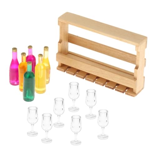 Colcolo 14-teiliges Puppenhaus-Weinregal im Maßstab 1:12 mit Flaschen und Glasbechern, Spielzeug, Puppenzubehör, Dekoration für die Tischküche von Colcolo