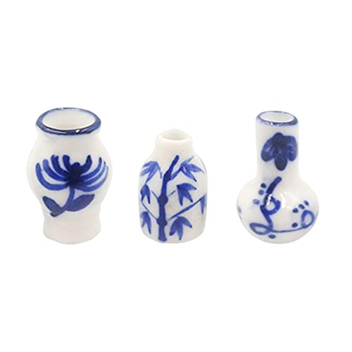 Colcolo 3 1/12 Puppenhaus Blaue Und Weiße Porzellan Mini Vase Gefäßmodelle für Foto Requisiten, Gartenszenen Dekoration Exquisit für Möbel von Colcolo