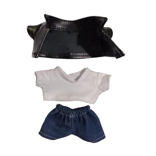 Colcolo 3-teiliges Modepuppen-Kostümzubehör aus Lederjacke und T-Shirt-Hose, Miniatur-Kleidungs-Outfits für 15–17 cm große Jungenpuppen von Colcolo