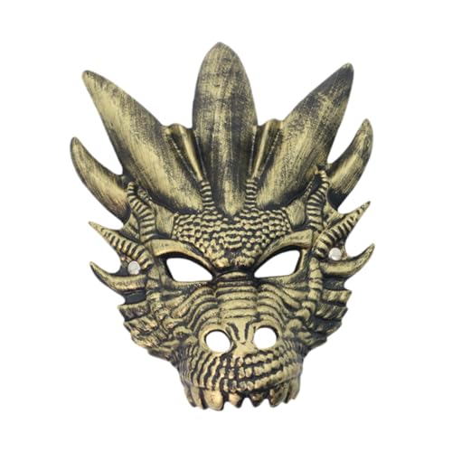 Colcolo 3D Dragon Cosplay Requisiten Kopfbedeckungs -Drachenkopfmaske für Halloween Party, Gold von Colcolo