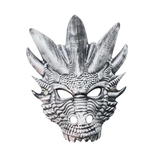 Colcolo 3D Dragon Cosplay Requisiten Kopfbedeckungs -Drachenkopfmaske für Halloween Party, Silber von Colcolo