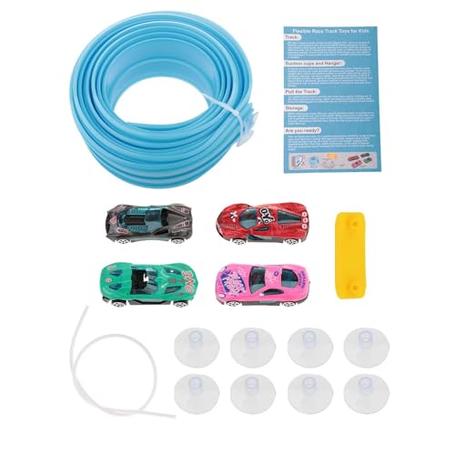 Colcolo 4,5 m Flexibles Autorampen-Schienenset mit 4 Legierungsautos, doppelspurige Physikschiene (Keine Montage erforderlich), Kinderspielzeug mit starken, GrÜn von Colcolo
