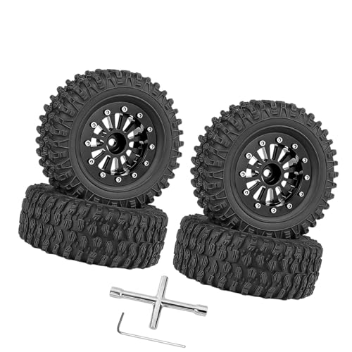 Colcolo 4 Stück RC-Räder und -Reifen RC-Crawler-Autoreifen Ersatz-RC-Reifen mit Felge für RC-Crawler-Auto im Maßstab 1/18 DIY-Zubehör, Schwarz von Colcolo