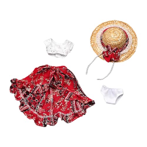 Colcolo 4 Stücke 1: 6 Top und Rockhutunterhose Kostüm -Miniaturkleidung für 12 Zoll Puppenmodell Kleid weibliche Figuren ACCS, Rot 4stk von Colcolo