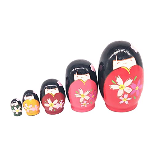 Colcolo 5 Stücke Entzückende Hölzerne Russische Nistende Puppen, Handgemachte Stapelpuppe Sets, Japanische Mädchenpuppen Weihnachten Geburtstagsges von Colcolo