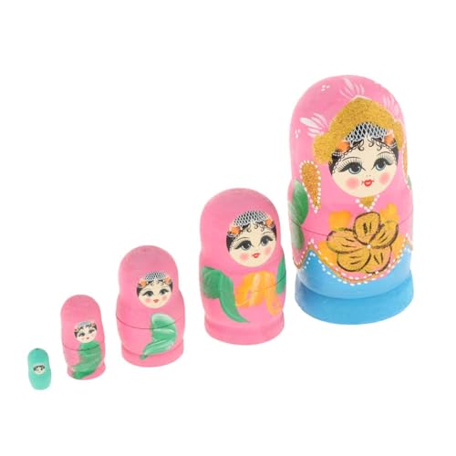 Colcolo 5X -Puppen, russische -Puppen, handbemalt, Dekoration, Holz, stapelbar, verschachteltes Set für Kinder, Geburtstagsgeschenk, ROSA von Colcolo