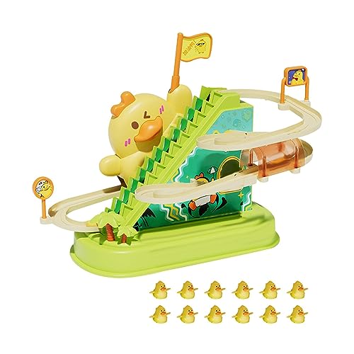 Colcolo Achterbahn-Spielzeug-Ente mit Musik, lustiges Enten-Treppenkletterspielzeug, langlebiges Rennstrecken-Spielset für Jungen, Mädchen, Kinder, 12 Enten von Colcolo