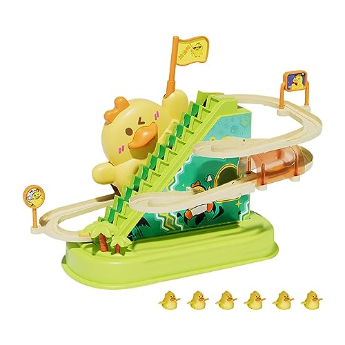 Colcolo Achterbahn-Spielzeug-Ente mit Musik, lustiges Enten-Treppenkletterspielzeug, langlebiges Rennstrecken-Spielset für Jungen, Mädchen, Kinder, 6 Enten von Colcolo