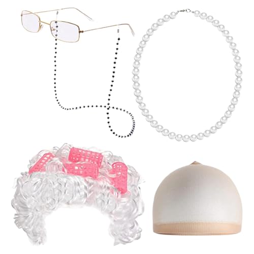 Colcolo Alte Lady Kostüm Set Old Lady Perücke Set Brillenkette für Halloween Party Holiday von Colcolo