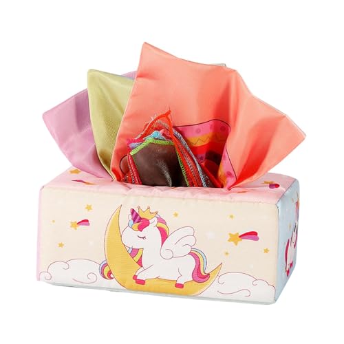 Colcolo Baby-Taschentuchbox, sensorisches Reisespielzeug, Motorik-Stoffspielzeug mit 10 bunten Schals für Kinder im Alter von 1–2 Jahren von Colcolo