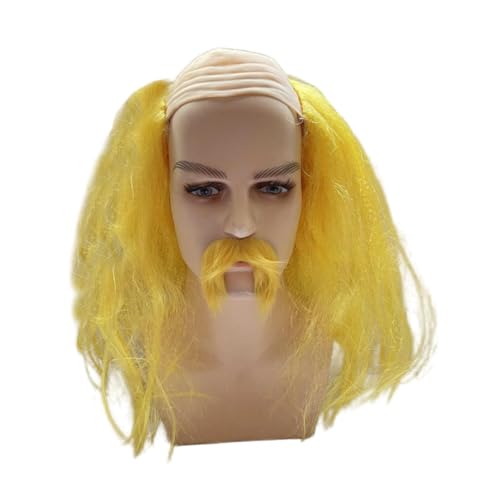 Colcolo Bald Cap Perücke und Bart leicht zu Sorgen Langen Kostümzubehör für die Bühne Performance Comic Con Rolle Party Anime, Gelb von Colcolo