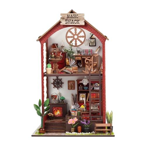 Colcolo Bücherregal-Einsatz, Dekor, Puppenhaus, Buchstützen aus Holz, 3D-Holzpuzzle, DIY-Miniatur-Puppenhaus-Sets mit Möbeln für Kinder und Teenager von Colcolo