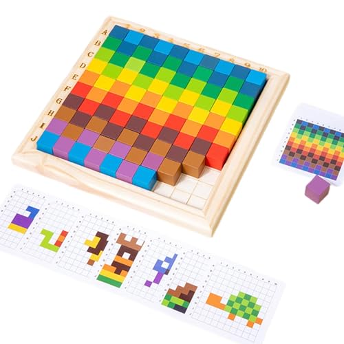 Colcolo Bunte Würfel Holzbausteine Vorschulaktivitäten Puzzlespielzeug Sortier-Stapelspielzeug Montessori-Spielzeug für Kinder, mit 20 Karten von Colcolo