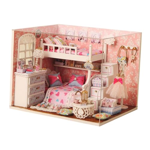 Colcolo DIY Miniatur-Puppenhaus-Sets aus Holz, Zimmerbox, Geburtstagsgeschenke, einfach zu montieren mit Möbeln und Ornamenten, kreatives Schlafzimmer von Colcolo