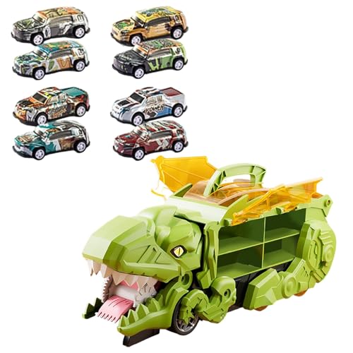 Colcolo Dinosaurier-Transporter-LKW, Dinosaurier-fressende Autos, mehrschichtige Gleise, Gleis und Geschäfte, Spielzeugset, Dinosaurier-Verschlinger-LKW für, grün mit 8 Autos von Colcolo