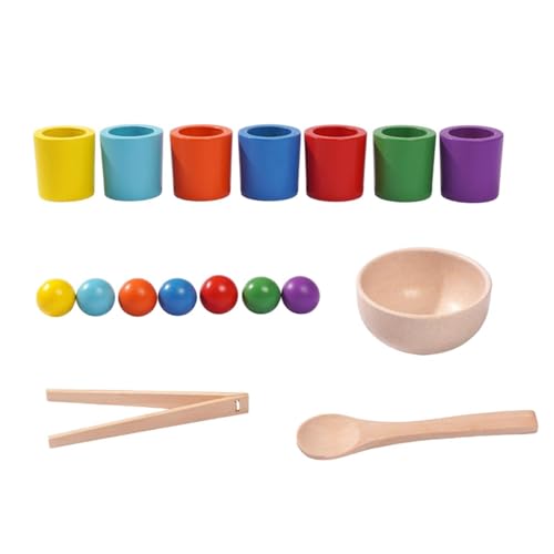 Colcolo Farbsortierspielzeug, Regenbogenbälle in Bechern mit Schüssel, Lernaktivitäten, Spaß für Jungen und Mädchen, Brettspiel, pädagogisches Holzspielzeug von Colcolo