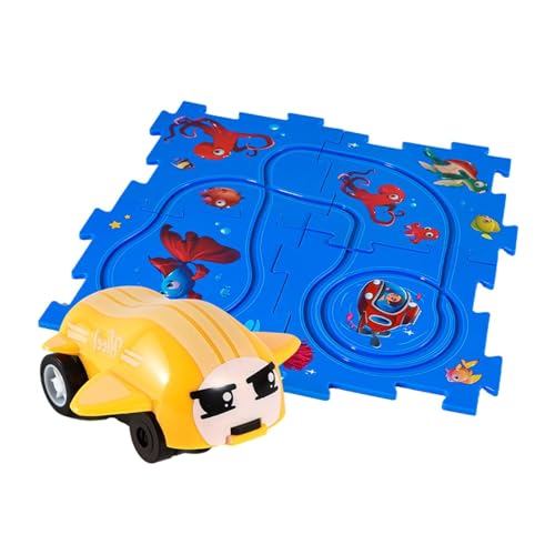 Colcolo Gleisbausteine Gleisspielzeug, Fahrzeugfahrzeug-Puzzle-Spielmatte, Puzzle-Spuren-Puzzle-Set für Kleinkinder, 4 Rätsel Ozean von Colcolo