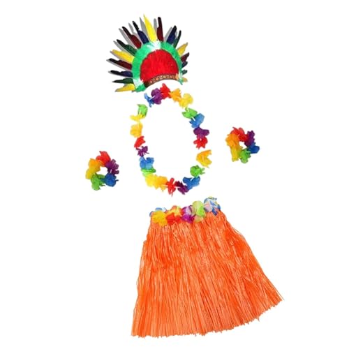 Colcolo Grasrock -Outfit Kostüm Kleid Blumen Armbänder Halskette für Strandfeier, Orange 80 cm Rock Colcolo Grasrock -Outfit Kostüm Kleid Blumen Armbänder Halskette für Strandfeier, Orange 80 cm Rock von Colcolo