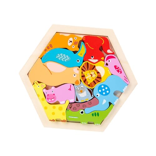 Colcolo Holzpuzzles Holzblock 3D-Puzzle Niedliches Cartoon-Montessori-Spielzeug Holzpuzzles für Kleinkinder Puzzles für Kinder im Alter von 3–5 Jahren, Muster A von Colcolo