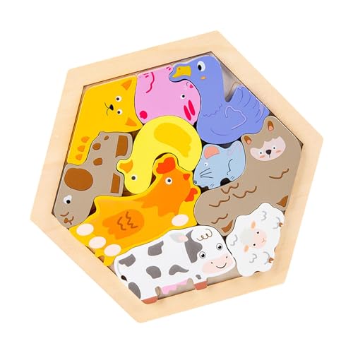 Colcolo Holzpuzzles Holzblock 3D-Puzzle Niedliches Cartoon-Montessori-Spielzeug Holzpuzzles für Kleinkinder Puzzles für Kinder im Alter von 3–5 Jahren, Muster D von Colcolo
