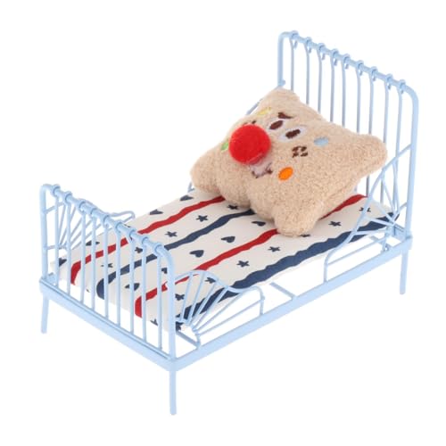 Colcolo Miniatur-Bett im Maßstab 1:12, Miniatur-Puppenhaus-Bett, Simulation, Rollenspiel-Spielzeug, Puppenhaus-Möbel für Kinderzimmer, blaues Bett von Colcolo