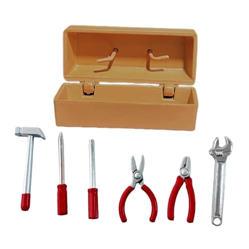 Colcolo Miniatur-Puppenhaus-Werkzeug, Rollenspiel-Spielzeug, simuliertes Puppenhaus-Zubehör, Mini-DIY-Werkzeugkoffer, Miniatur-Möbel für Jungen, Gelbes Gehäuse Colcolo Miniatur-Puppenhaus-Werkzeug, Rollenspiel-Spielzeug, simuliertes Puppenhaus-Zubehör, Mini-DIY-Werkzeugkoffer, Miniatur-Möbel für Jungen, Gelbes Gehäuse von Colcolo