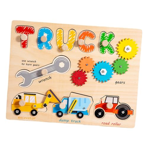 Colcolo Peg Puzzles Hölzernes Beschäftigungsbrett, passendes Reisespielzeug, pädagogisches sensorisches Aktivitätsbrett für Kinder im Vorschulalter, Jungen, Werkzeugwagen-Busy-Board von Colcolo