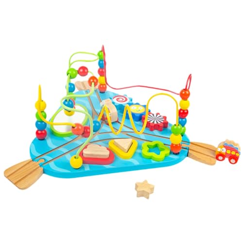 Colcolo Perlenlabyrinth-Spielzeug, Holzperlen-Spielzeug, Perlen-Rollspielzeug, pädagogisches -Lernspielzeug, buntes Achterbahn-Spiel für Kinder von Colcolo
