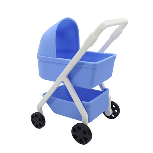 Colcolo Puppenhaus-Kinderwagen im Maßstab 1:12, Spielzeug-Trolly-Wagen, Modell, modernes Mini-Stubenwagen-Ornament, Accessoire, handgefertigt, Blau von Colcolo
