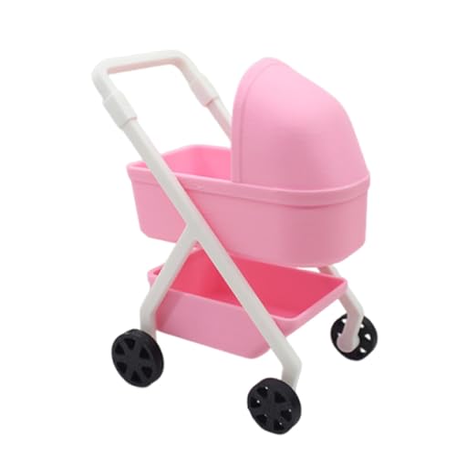 Colcolo Puppenhaus-Kinderwagen im Maßstab 1:12, Spielzeug-Trolly-Wagen, Modell, modernes Mini-Stubenwagen-Ornament, Accessoire, handgefertigt, Rosa von Colcolo