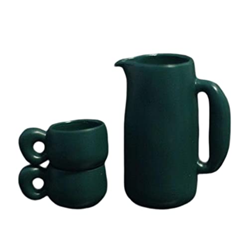 Colcolo Puppenhaus Tee Set mit Tassen Und Teekanne Mini Wasserkocher für 1:12 Puppenhaus Zubehör Dekorations Spielset, Dunkelgrün von Colcolo