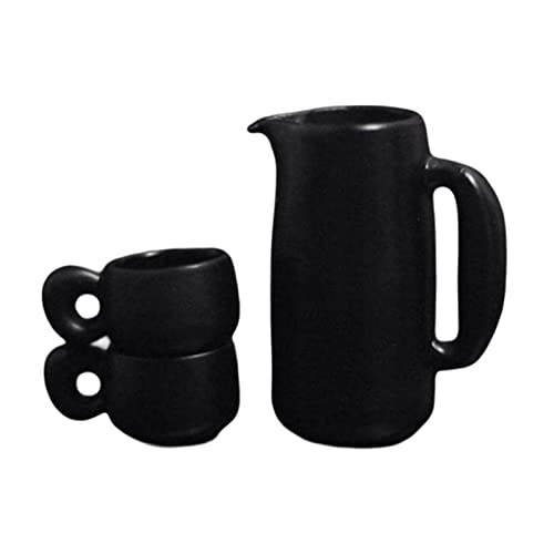Colcolo Puppenhaus Tee Set mit Tassen Und Teekanne Mini Wasserkocher für 1:12 Puppenhaus Zubehör Dekorations Spielset, Schwarz von Colcolo