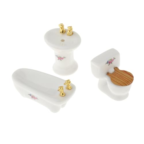 Colcolo Puppenhaus Toilettenbecken Badewanne Porzellan Puppenhaus Miniaturmöbel Spielzeug Ornament Klassisches Puppenhaus Badezimmerzubehör, Blume Bedruckt von Colcolo