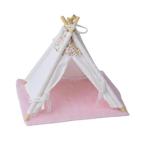 Colcolo Puppenhaus-Zelt, Miniatur-Möbel, Ausstellungsmöbel, Foto-Requisite, Mini-Häuschen aus Holz, simuliertes Spielzeug für den Heimgebrauch, Zubehör, mit rosa Pad von Colcolo