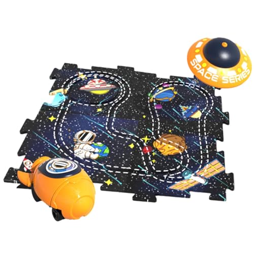 Colcolo Puzzle-Track-Spielset mit Fahrzeug-Puzzle-Spielmatte, Valentinstagsgeschenke für Kinder für 2, 3, 4, 5, 6 Jahre alte Mädchen und Jungen, Urlaub, Weltraumthema 4tlg von Colcolo