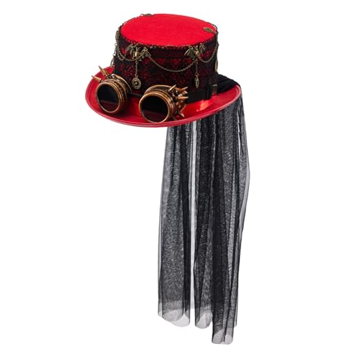 Colcolo Steampunk-Zylinder, mit Schutzbrille für Cosplay, Mottoparty, Rollenspiele, Rot von Colcolo