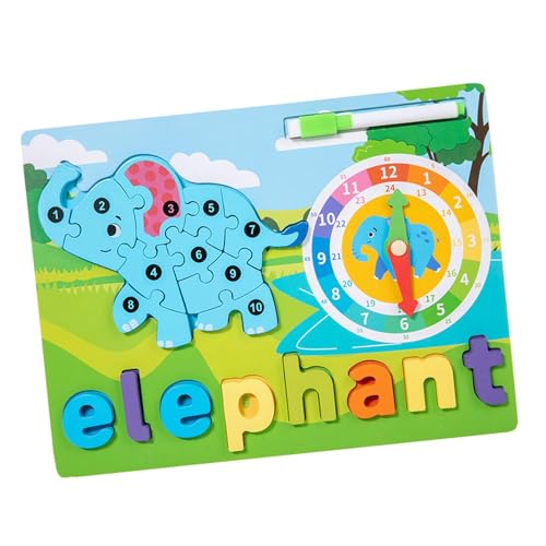 Colcolo Tier-Holzpuzzle, Montessori-Spielzeug, Zeichenbrett, frühes Lernen, Holzpuzzle, Alphabet-Tierpuzzle für Kinder, Elefant von Colcolo