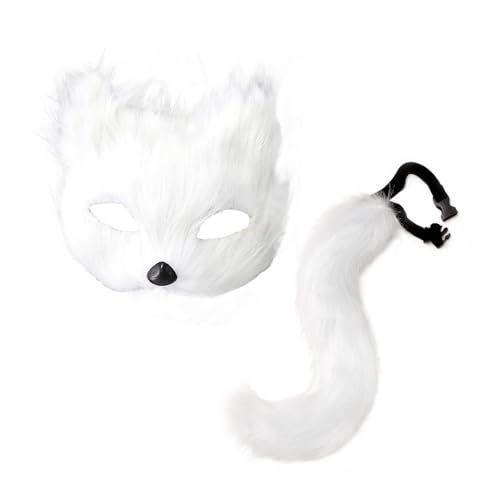 Colcolo Tiermaske und Schwanz-Set, Party-Dekoration, niedliche Gesichtsbedeckung für Halloween-Party-Kostüm, Weiß von Colcolo
