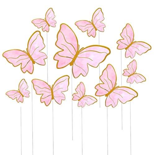 10 Stück Schmetterlinge Kuchen Deko Cupcake Toppers Schmetterlinge Tortendeko Geburtstag Schmetterling Kuchen Dekoration für Mädchen Frauen Geburtstag Party Hochzeit Babyparty (Pink) von Colexy