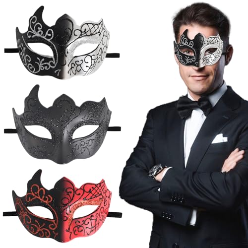 3 Stück Venezianischen Masquerade Maske, Frauen Venezianische Maske, Maskerade Maske mit Feder, Cosplay Mardi Gras Maske Karneval Augenmaske für Halloween Karneval Party Kostüm von Colexy