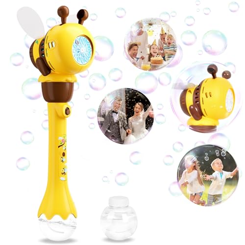 Bubble Machine, Biene Seifenblasenmaschine mit Bunte Blasen & Lichter für Mädchen Kinder, Magic Wand Bubble mit Seifenblasen Flüssigkeit, Outdoor Bubble Toys für Partys Geburtstag Geschenk von Colexy