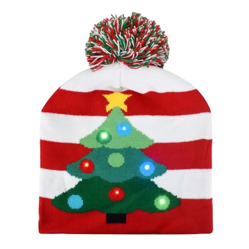 Colexy 2 Stück LED-Weihnachtsmütze LED Leuchten Strickmütze Weihnachten Beanie Mütze Warme Neuheit Weihnachten Hut für Unisex Kinder Erwachsene Weihnachtsfeier Winter Xmas Urlaub Mütze (C) von Colexy