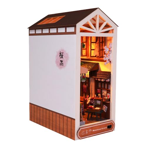 Colexy 3D Puzzle Puppenhaus Kit, Holz Buchstützen DIY Book Nook mit LED-Licht, Bücherregal Deko Ornamente Bücherstand Miniatur Dollhouse Modellbausätze für Jugendliche Erwachsene zum Bauen (C) von Colexy