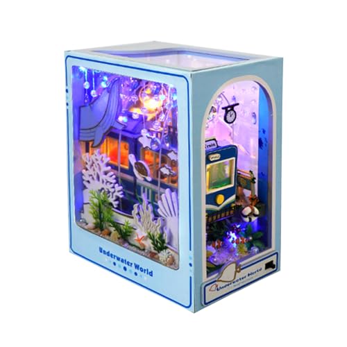 Colexy 3D Puzzle Puppenhaus Kit, Holz Buchstützen DIY Book Nook mit LED-Licht, Bücherregal Deko Ornamente Bücherstand Miniatur Dollhouse Modellbausätze für Jugendliche Erwachsene zum Bauen (H) von Colexy