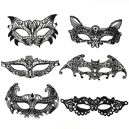 Spitze Maske Sexy Lace Augenmaske 6 Stück Venezianische Maske Damen Lace Maske Schwarz Augenmaske für Fasching Maskerade Masquerade Halloween Karneval Cosplay Party Kostüm Ball Gesichtsmaske (STYLE 4) von Colexy