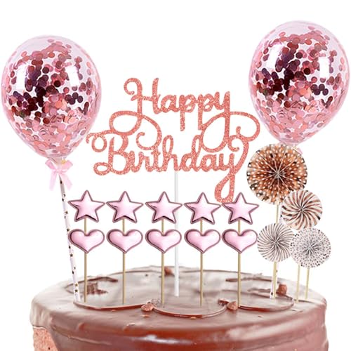 Torten Deko 17 Pcs Geburtstag Cake Topper Happy Birthday, Kuchen Sterne Alles Gute Zum Geburtstag, für Mädchen Jungen Frauen Mann (Rose) von Colexy